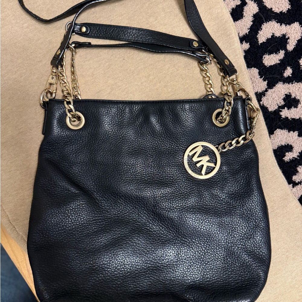 Michael Kors Black Shoulder Bag with Gold Accents